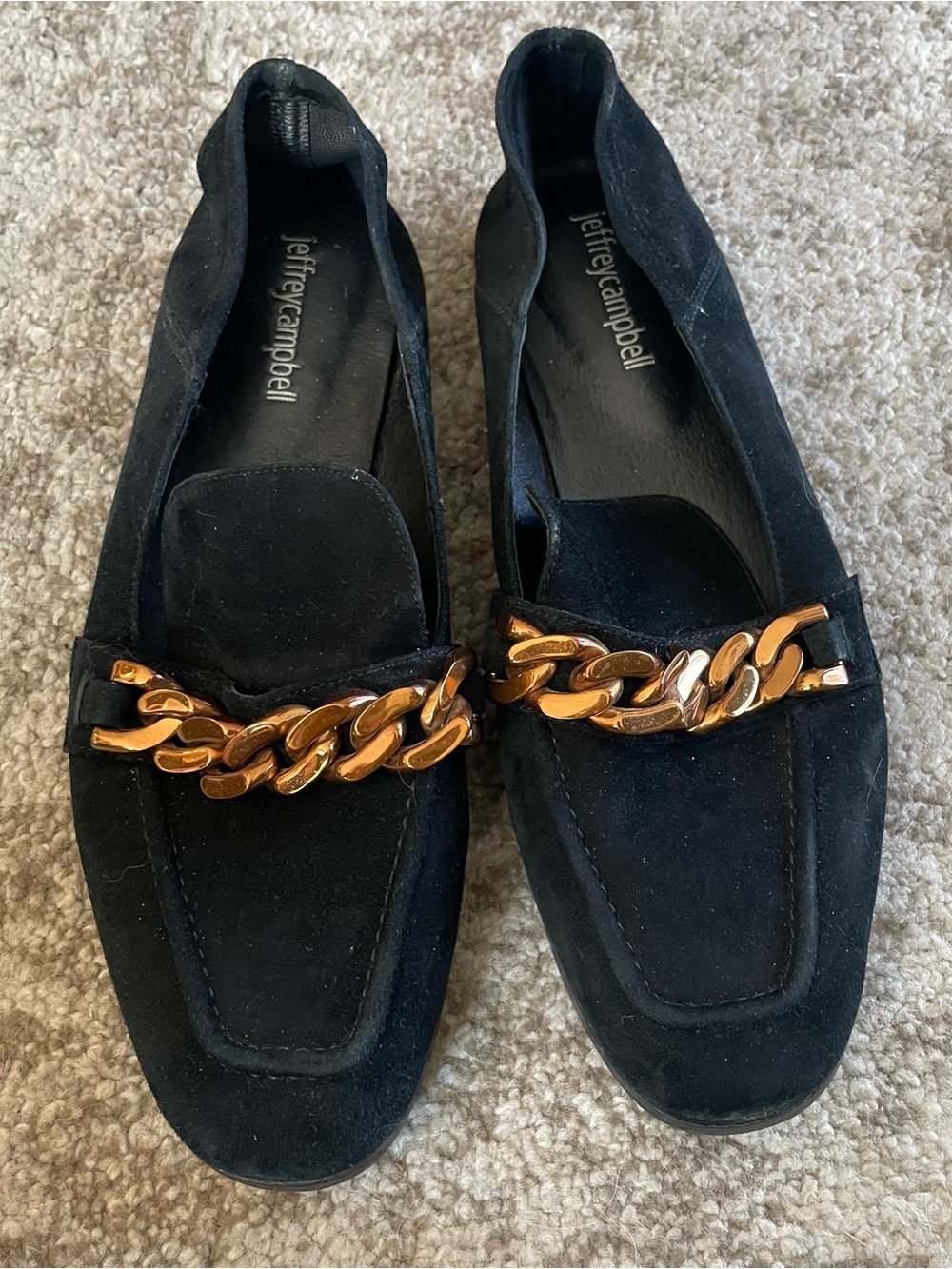 Jeffrey Campbell Black Suede Loafers with Gold Chain Size 8 - Picture 6 of 12
